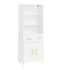 Buffet haut Blanc brillant 69,5x34x180 cm Bois d'ingénierie