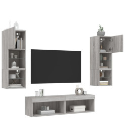 Unités murales TV avec LED 6 pcs gris sonoma bois d'ingénierie