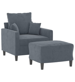 Fauteuil avec repose-pied Gris foncé 60 cm Velours