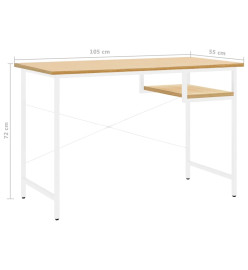 Bureau d'ordinateur Blanc/chêne clair 105x55x72 cm MDF et métal