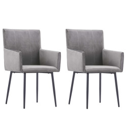 Chaises à manger avec accoudoirs lot de 2 gris velours