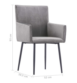 Chaises à manger avec accoudoirs lot de 2 gris velours