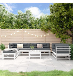 Salon de jardin 9 pcs Blanc Bois de pin massif