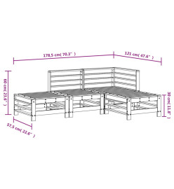 Salon de jardin 4 pcs blanc bois de pin massif
