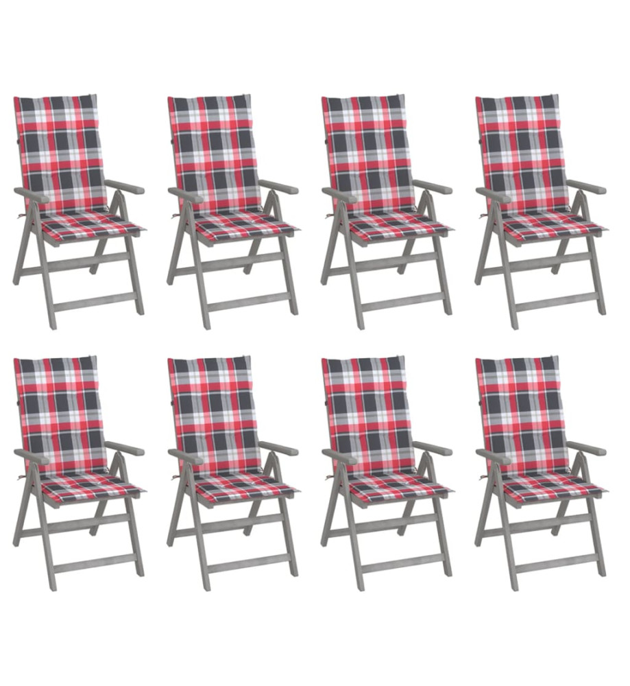 Chaises inclinables de jardin avec coussins 8 pcs Gris Acacia Chaises inclinables de jardin avec coussins 8 pcs Gris Acacia