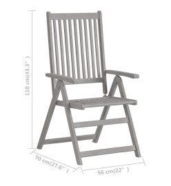 Chaises inclinables de jardin avec coussins 8 pcs Gris Acacia