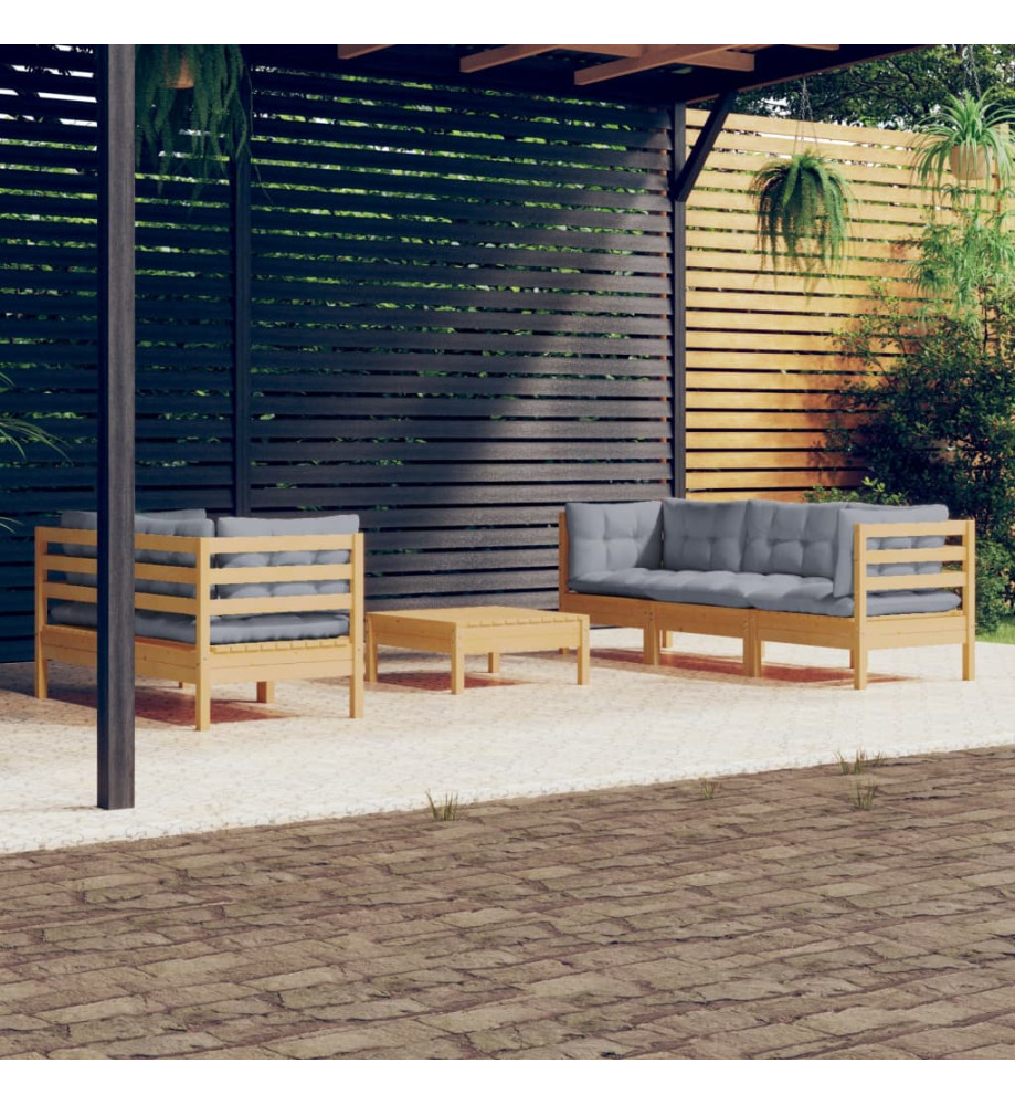 Salon de jardin 6 pcs avec coussins gris Bois de pin Salon de jardin 6 pcs avec coussins gris Bois de pin