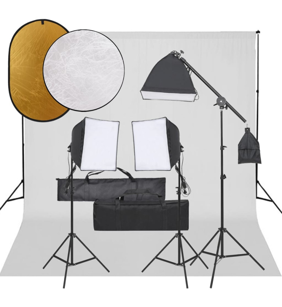 Kit de studio photo avec éclairage toile de fond et réflecteur