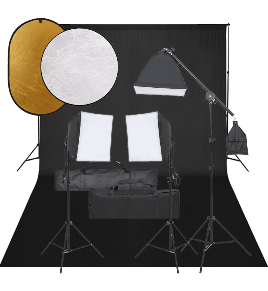 Kit de studio photo avec éclairage toile de fond et réflecteur