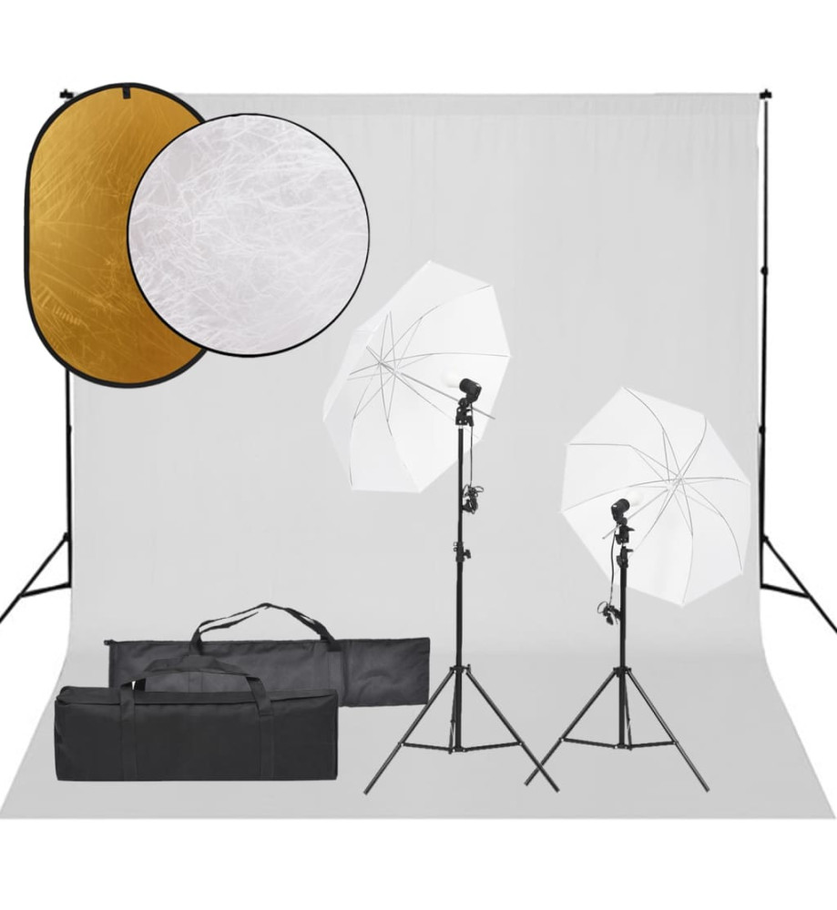 Kit de studio photo avec éclairage toile de fond et réflecteur