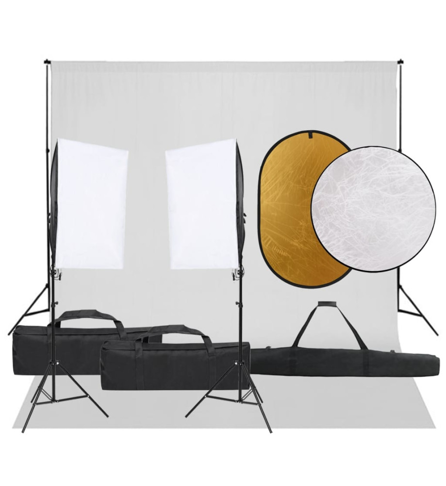 Kit de studio photo avec éclairage toile de fond et réflecteur