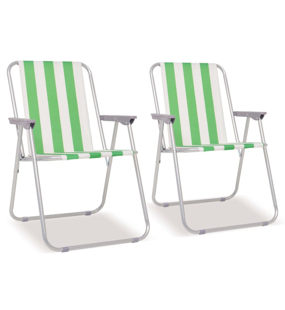 Chaise pliable de camping 2 pcs Vert et blanc Acier 52x62x75 cm