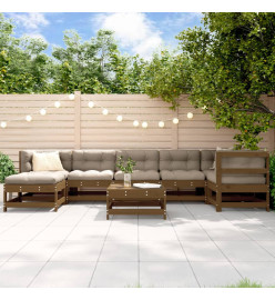 Salon de jardin 8 pcs Marron miel Bois de pin massif