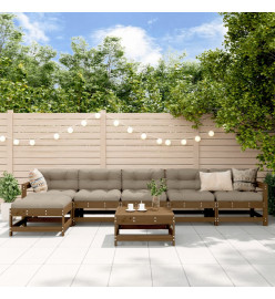 Salon de jardin 7 pcs Marron miel Bois de pin massif
