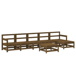 Salon de jardin 7 pcs Marron miel Bois de pin massif