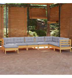 Salon de jardin 8 pcs avec coussins gris bois de pin solide