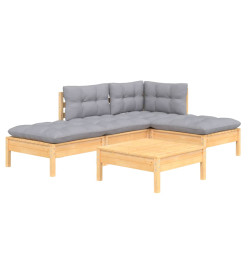 Salon de jardin 5 pcs avec coussins gris bois de pin
