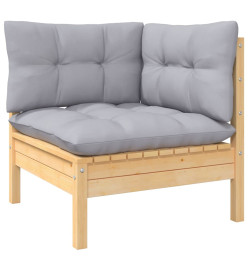 Salon de jardin 5 pcs avec coussins gris bois de pin