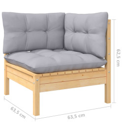Salon de jardin 5 pcs avec coussins gris bois de pin