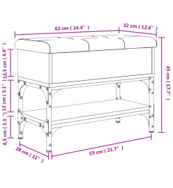 Banc à chaussures chêne fumé 62x32x45 cm bois d'ingénierie