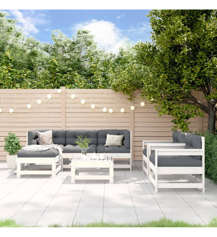 Salon de jardin 7 pcs Blanc Bois de pin massif Salon de jardin 7 pcs Blanc Bois de pin massif