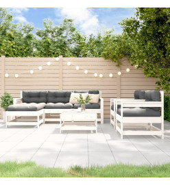 Salon de jardin 7 pcs Blanc Bois de pin massif