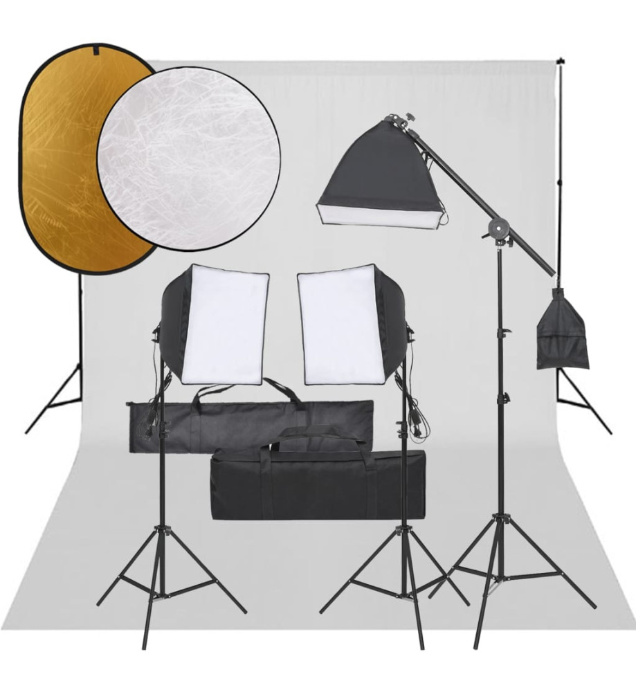 Kit de studio photo avec éclairage toile de fond et réflecteur