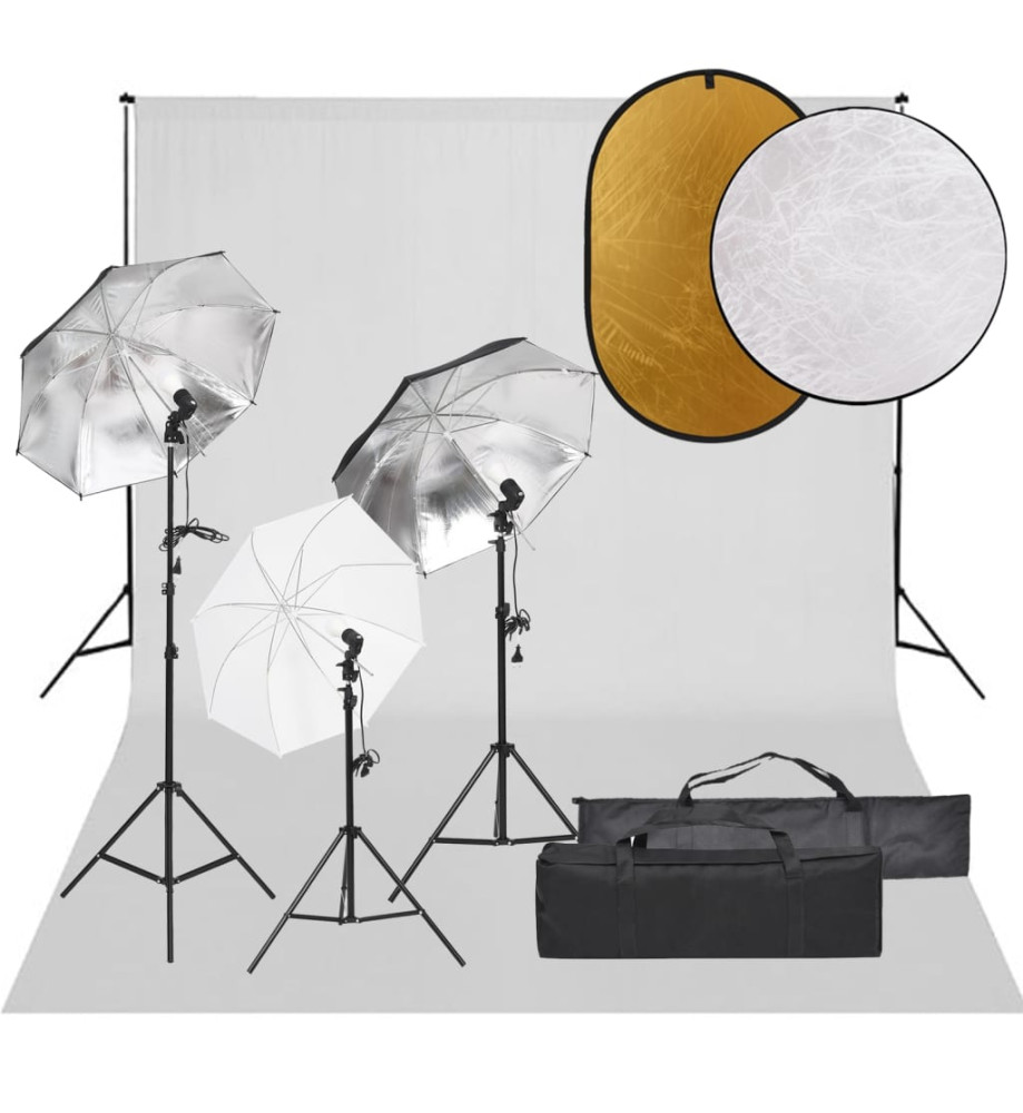 Kit de studio photo avec éclairage toile de fond et réflecteur