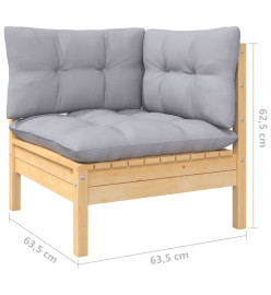 Salon de jardin 6 pcs avec coussins gris bois de pin