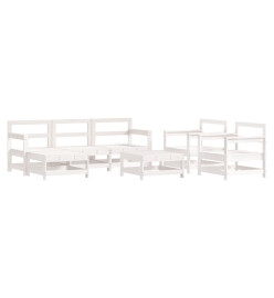 Salon de jardin 7 pcs Blanc Bois de pin massif