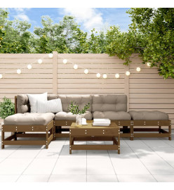 Salon de jardin 6 pcs Marron miel Bois de pin massif