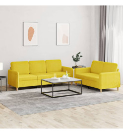 Ensemble de canapés 2 pcs avec coussins Jaune clair Tissu