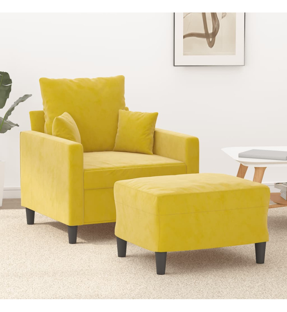 Fauteuil avec repose-pied jaune 60 cm velours