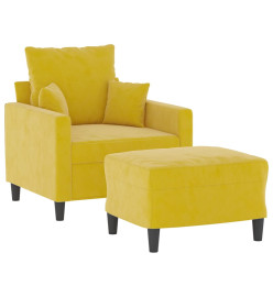 Fauteuil avec repose-pied jaune 60 cm velours