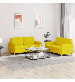 Ensemble de canapés 2 pcs avec coussins Jaune clair Tissu