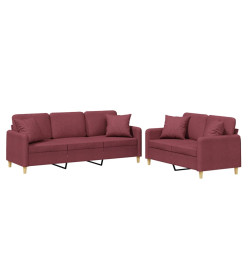 Ensemble de canapés 2 pcs avec coussins rouge bordeaux tissu