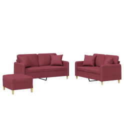 Ensemble de canapés 3 pcs avec coussins rouge bordeaux tissu