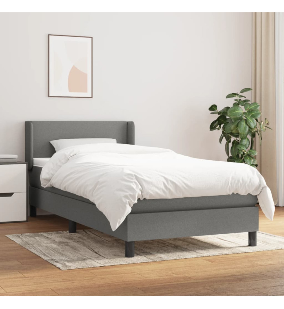 Lit à sommier tapissier avec matelas Gris foncé 100x200cm Tissu Lit à sommier tapissier avec matelas Gris foncé 100x200cm Tissu