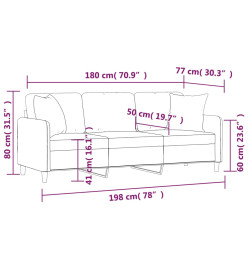 Canapé 3 places avec oreillers décoratifs crème 180 cm tissu