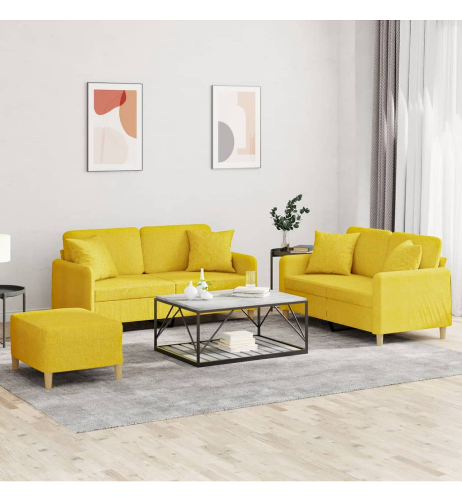 Ensemble de canapés 3 pcs avec coussins jaune clair tissu