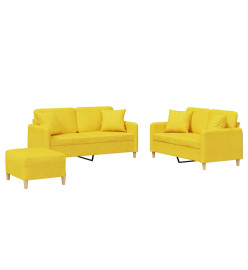 Ensemble de canapés 3 pcs avec coussins jaune clair tissu