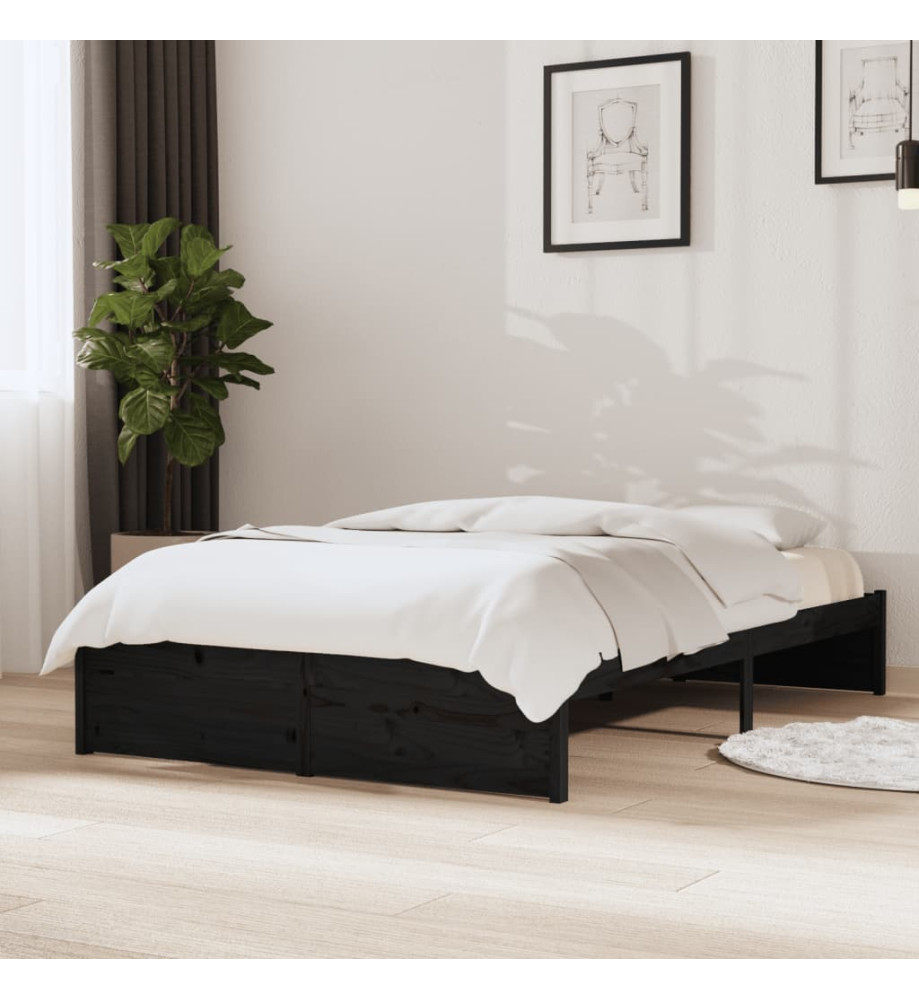 Cadre de lit Noir Bois massif 120x190 cm Petit double Cadre de lit Noir Bois massif 120x190 cm Petit double