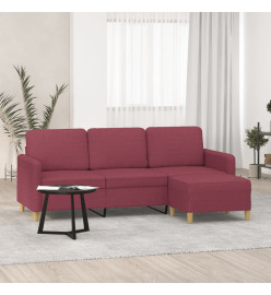 Canapé à 3 places avec repose-pieds Rouge bordeaux 180 cm Tissu