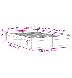 Cadre de lit Noir Bois massif 120x190 cm Petit double
