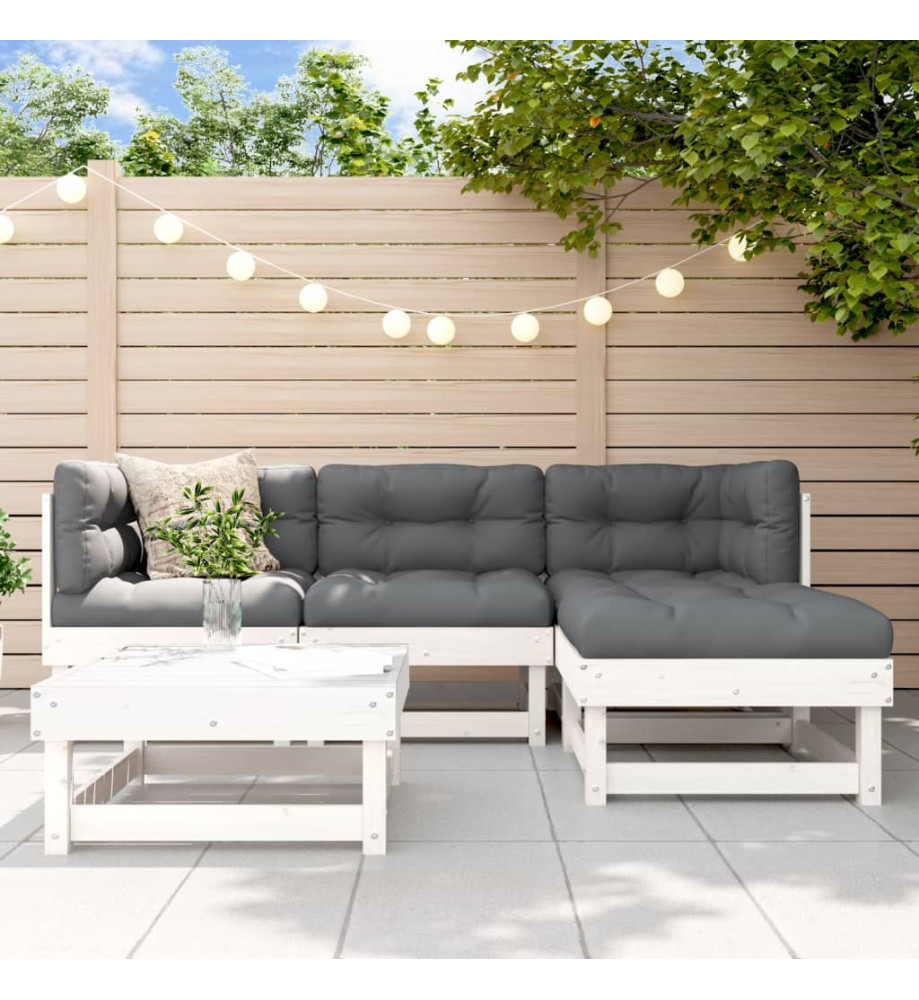 Salon de jardin 5 pcs blanc bois massif de pin Salon de jardin 5 pcs blanc bois massif de pin