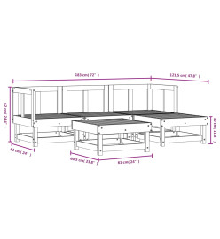 Salon de jardin 5 pcs blanc bois massif de pin