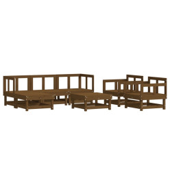Salon de jardin 7 pcs Marron miel Bois de pin massif