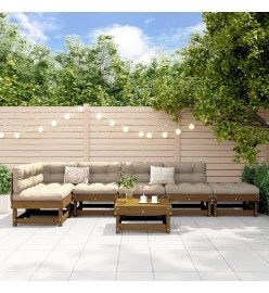 Salon de jardin 7 pcs Marron miel Bois de pin massif