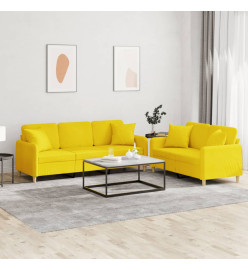 Ensemble de canapés 2 pcs avec coussins jaune clair tissu