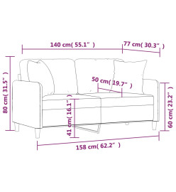 Canapé 2 places avec oreillers jaune clair 140 cm tissu